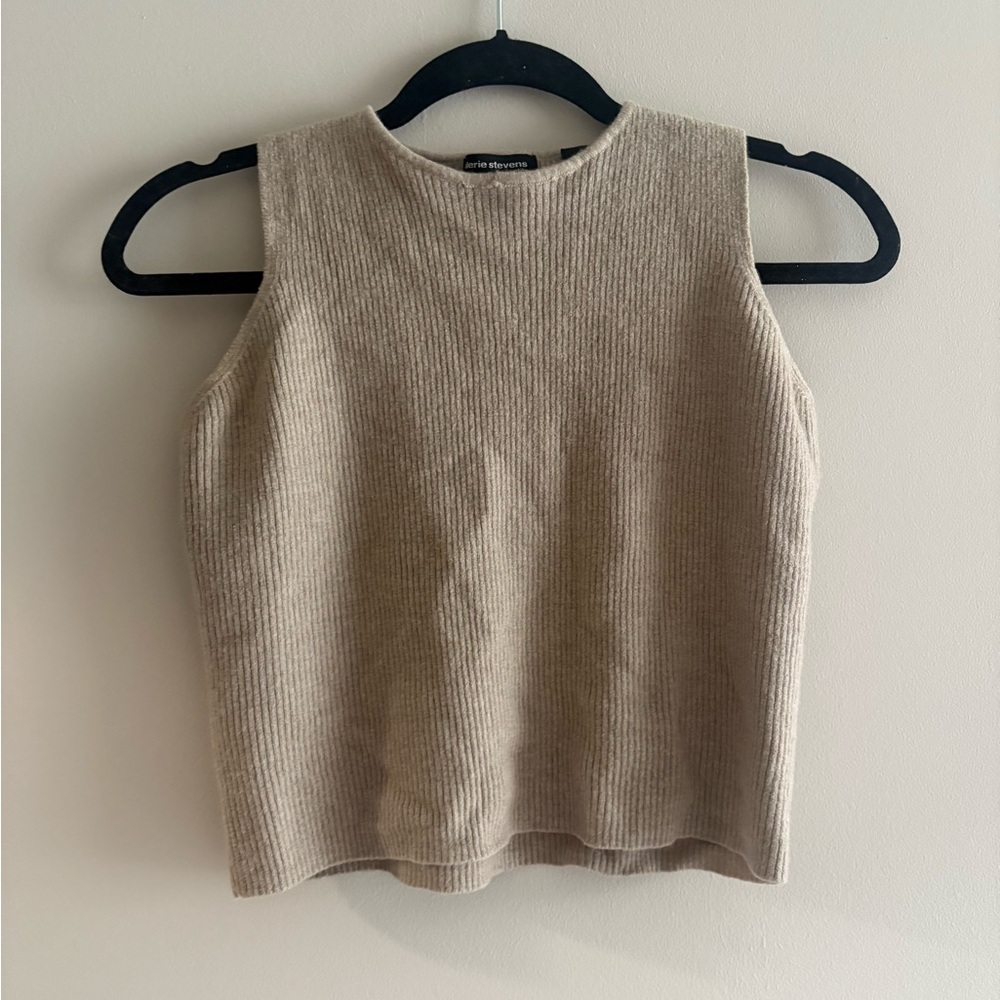 Merino Wool Tan Sleeveless Ribbed Top